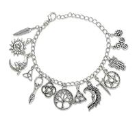 Générique Vintage Witchy Charm Bracelet, Celtic Tree of Life Triquetra Pentacle Moon Sun Owl Feather Multi Charms Chain Bracelet, Celestial Gothic Boho Jewelry for Women (1Pcs)