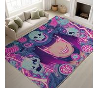 Générique Violet Antidérapant Fille Cornes Crâne Exosquelette Mécha Lavable Tapiss Mignon Néon Futuriste Support en TPR Tapis Sci-FI Punk Fantaisie Tapis 90 x 150 cm pour Chambre d’ado Gaming Room
