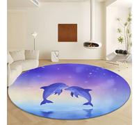 Générique Violet Clair Tapis Rond Lavable en Machine Ø 90 cm Tapis Doux Pile Courte Anti Slip - Moquette Interieur Style Cartoon Animal Dauphin pour Décoration Salon Chambre Chambre d'enfant