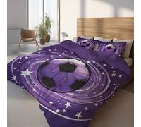 Générique Violet Housse de Couette Microfibre avec Motif Sport, Microfibre Douce Légère Facile d'entretien Linge de lit, Football Galaxie Parure de Lit 140 x 200 + 1 Taie 65 x 65