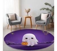 Générique Violet Tapis Rond Lavable en Machine 100 cm, d'halloween Fantômes Dessin Animé Mignons - Tapis Rond imprimé antidérapant à Poils Courts pour Salon, Chambre d'enfant, décoration de Chambre