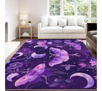 Générique Violet Tapis Salon 140 x 200 cm, Antidérapant Et Lavable en Machine Tapis, Poil Ras Gothique Mystérieux Fantaisie Artistique Phalène Lune Tapis pour Chambre d’Adolescente