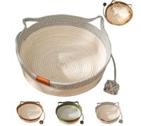 Générique Virela Woven Rope Cat Basket, Hand Woven Cats Bed with Toy Tail, Suitable for All Cat (Gray,M)