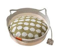 Générique Virelapet Woven Rope Cat Basket, Hand-Woven Pet Bed Nest Round with Toy Tail, Round Cat Basket Beds with Built-in Play Ball and Pet Bed Mats