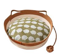 Générique Virelapet Woven Rope Cat Basket, Hand-Woven Pet Bed Nest Round with Toy Tail, Round Cat Basket Beds with Built-in Play Ball and Pet Bed Mats