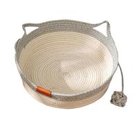Générique Virelapet Woven Rope Cat Basket, Hand-Woven Pet Bed Nest Round with Toy Tail, Round Cat Basket Beds with Built-in Play Ball and Pet Bed Mats