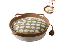 Générique Virelapets Woven Rope Cat Basket, 13” /16” /18” Dual Pets Scratching Pad,with Pet Toy and Blanket, Protects Furniture (Brown with Mat,M)