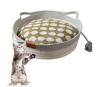 Générique Virelapets Woven Rope Cat Basket, Cat Bed Basket Round Cotton Rope Woven with Toy Tail, Semi-Enclosed Design, Beds Indoor Cats for Small, Medium and Large Pet (Gray,S/35cm)