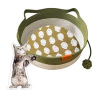 Générique Virelapets Woven Rope Cat Basket, Cat Bed Basket Round Cotton Rope Woven with Toy Tail, Semi-Enclosed Design, Beds Indoor Cats for Small, Medium and Large Pet (Green,L/48cm)