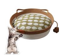 Générique Virelapets Woven Rope Cat Basket, Cat Bed Basket Round Cotton Rope Woven with Toy Tail, Semi-Enclosed Design, Beds Indoor Cats for Small, Medium and Large Pet (Brown,S/35cm)