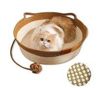 Générique Virelapets Woven Rope Cat Basket, Cats Scratching Pads, Beds for Indoor Cats, 13.8” /16.5” /18.9” Pets Scratching Pad, with Pet Ball Toy and Blanket (Khaki B,Large)