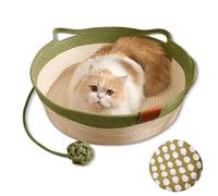 Générique Virelapets Woven Rope Cat Basket, Cats Scratching Pads, Beds for Indoor Cats, 13.8” /16.5” /18.9” Pets Scratching Pad, with Pet Ball Toy and Blanket (Green B,Large)