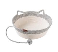 Générique Virelapets Woven Rope Cat Basket, Upgrade Cat Basket Bed with Toy Tail, Semi-Enclosed Design, Cotton Round Cats Bed for Indoor Puppies (Ash Gray,Medium)