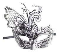 Générique Visage Dentelle de fêtes de masculines et féminines Danses de Métal Tissus Blanc (Silver, One Size)