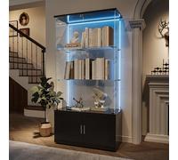 Générique Vitrine en Verre avec éclairage LED, Vitrines Debout avec Porte en Verre et Etagères, Armoire de Collection Moderne en Verres, LED Armoire à Meuble de Rangement pour Salon Bureau