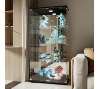 Générique Vitrine en Verre avec LED, Armoir de Collection avec 2 Portes, 4 étagères, verrouillable, Meuble pour Salon, Chambre, Bureau, Bar, Noir, 80,49 x 36,49 x 163,9 cm