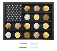 Générique Vitrine pour Challenge Coins, Support Mural avec Design Drapeau américain, présentoir Mural pour Collection de pièces, étagère en Bois à 3 Niveaux, Coffret pour médailles Maison et Bureau