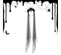 Générique Voile Noir Mariée | Accessoire de tête floral avec une pointe | Voile Vampire | Pour Festivals, Carnavals, Cosplay, Mascarades, Bals de Promo, Soirées Costumées, Mariages
