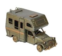 Générique Voiture Miniature Décorative 2CV Camper Vintage, 23 cm, Métal, Gris Kaki et Doré, Style Rétro