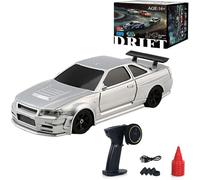Générique Voiture RC Drift, Voitures RC Drift à l'échelle 1:43, Voiture de Course RC 4WD 2,4 GHz, Voiture de Drift à télécommande à Grande Vitesse de 15 km/h avec lumières LED, pneus de Drift,Gris