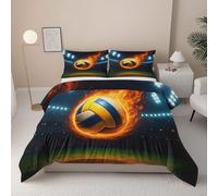 Générique Volley-Ball Housse de Couette 160x200 avec 2 Taies d'oreiller 65x65 cm - Volley-Ball Flamme Parure de lit 160x200 - Microfibre Parure Couette avec Fermetures éclair, Bleu