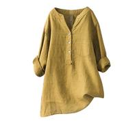 Générique Votre Compte,Mes Commandes ,Chemise Femme Lin Chemisier Coton Et Lin pour Femmes Col en V Bouton Manches Longues Tops Couleur Unie LâChe Respirant T-Shirts (Yellow, XL)