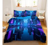 Générique Vue Nocturne Urbaine Sets Housses couettes, Ville Néon Sets de Housses Couette, Futurisme Housses de Couette 3 Pièces en 200x200cm 2 oreillers, Les Joueurs Douce Housses couettes