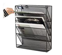 Générique Wall File Organizer - 5 Pockets Mesh File Holder Wall Mount - Mail Files Folders Book Organizer for Home Bookstore Library, Black