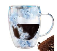Générique Wall Glass Coffee Mug - Anti-Scald Glass Mugs With Dried Flowers And Handle | Double-Layer Insulated Layer Flowers Coffee Cup | Tea Cup For Birthday And Every Day Use