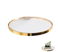 Générique Wall Mounted Gold Wall Decor - Round Glass Floating Shelf | Flower Pot Vase Holder | Home Decoration Technological Craft | Iron and Glass Small Medium Large Sizes