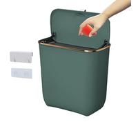Générique Wall Mounted Trash Can With Lid | 7 Liter, PP Material, White Or Green | Hanging Bin For Bathroom Kitchen | Swing Lid, Space Saving, Hook Included For Cabinet Door Or Wall