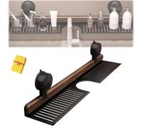 Générique Walnut Bathroom Kitchen Suction Cup Shelf, 2025 New Faucet Organizer Rack for Bathroom,Removable Sink Faucets Organizers, Wood Faucet Storage Rack (Black,50cm)