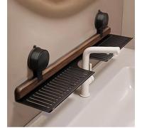Générique Walnut Bathroom Kitchen Suction Cup Shelf, Wall Mounted No Drilling Storage Shelf Basket Accessories, Wood Faucet Storage Rack, for Vanity, Kitchen (Black)