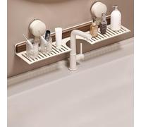 Générique Walnut Bathroom Kitchen Suction Cup Shelf,Wall Mounted Wood Storage Rack Over Sink,Removable Suction Cup Sink Organizer,Rust-Proof Durable,Suitable Bathroom and Kitchen (White, 60cm)