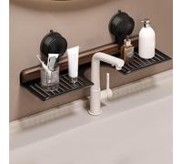 Générique Walnut Bathroom Kitchen Suction Cup Shelf,Wall Mounted Wood Storage Rack Over Sink,Removable Suction Cup Sink Organizer,Rust-Proof Durable,Suitable Bathroom and Kitchen (Black, 70cm)