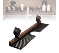 Générique Walnut Bathroom Kitchen Suction Cup Shelf, Walnut Suction Cup Bathroom Shelf, Wall Mounted Sink Over Faucet, Removable Wood Faucet Storage Rack (Black,70)