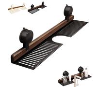 Générique Walnut Suction Cup Bathroom Shelf,2025 New Bathroom Shelf Organizer Over The Faucet,No-Drill Storage with Strong Suction Cups, Rustproof Wooden Organizer (Black,40cm/15.7in)