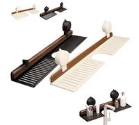 Générique Walnut Suction Cup Bathroom Shelf,2025 New Bathroom Shelf Organizer Over The Faucet,No-Drill Storage with Strong Suction Cups, Rustproof Wooden Organizer (2PCS(Black+White),60cm/23.6in)