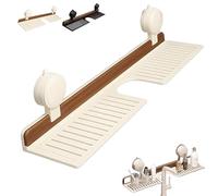Générique Walnut Suction Cup Bathroom Shelf,2025 New Bathroom Shelf Organizer Over The Faucet,No-Drill Storage with Strong Suction Cups, Rustproof Wooden Organizer (White,50cm/19.6in)