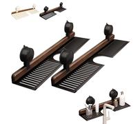Générique Walnut Suction Cup Bathroom Shelf,2025 New Bathroom Shelf Organizer Over The Faucet,No-Drill Storage with Strong Suction Cups, Rustproof Wooden Organizer (2PCS Black,60cm/23.6in)