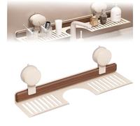 Générique Walnut Suction Cup Bathroom Shelf, Aluminum Suction Cup Bathroom Shelfs, Wall Mounted No Drilling Storage Shelf Basket Accessories for Bathrooms & Kitchen (White,50CM)