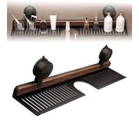 Générique Walnut Suction Cup Bathroom Shelf, Aluminum Suction Cup Bathroom Shelfs, Wall Mounted No Drilling Storage Shelf Basket Accessories for Bathrooms & Kitchen (Black,50CM)