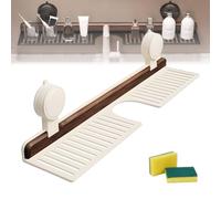Générique Walnut Suction Cup Bathroom Shelf, Wall Mounted No Drilling Storage Shelf Basket Accessories for Bathroom & Kitchen, Removable Faucet Organizer Rack for Bath Room (White,19.6in/50cm)