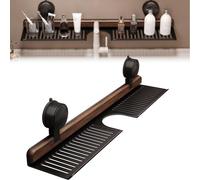 Générique Walnut Suction Cup Bathroom Shelf, Wall Mounted No Drilling Storage Shelf Basket, Heavy Duty Wall Mounted Bath Room Sink Over Faucet for Countertop (Black,15.75inch)