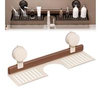 Générique Walnut Suction Cup Bathroom Shelf, Wall Mounted No Drilling Storage Shelf Basket, Heavy Duty Wall Mounted Bath Room Sink Over Faucet for Countertop (White,19.68inch)