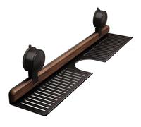 Générique Walnut Suction Cup Bathroom Shelf, Wall Mounted No Drilling Wooden Storage Shelf Basket, Removable Sink Faucet Organizers for Bathroom & Kitchen (Black,50cm)
