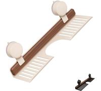 Générique Walnut Suction Cup Bathroom Shelf, Wall Mounted No Drilling Wooden Storage Shelf Basket, Removable Sink Faucet Organizers for Bathroom & Kitchen (White,40cm)