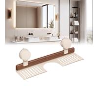 Générique Walnut Suction Cup Bathroom Shelf,Wall Mounted Sink Shelves Over Faucet,No-Drill Bathroom Organizer Shelves for Sink and Vanity (White,40cm/15.7in)