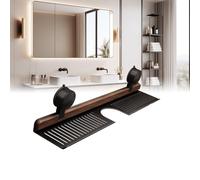 Générique Walnut Suction Cup Bathroom Shelf,Wall Mounted Sink Shelves Over Faucet,No-Drill Bathroom Organizer Shelves for Sink and Vanity (Black,40cm/15.7in)