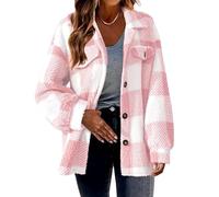 Générique Warm Fuzzy Fleece Zip Up Plaid Hooded Jacket,Flannel Plaid Hooded Shacket,Winter Coats for Women 2025 (Pink,TTG)